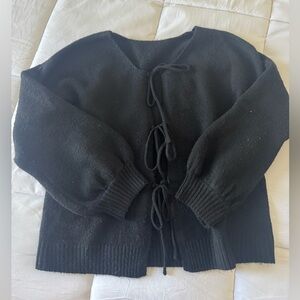 Black Women's Sweater with Tie Detail